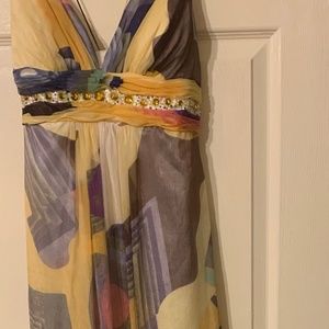 Long colorful dress with bling around the waist